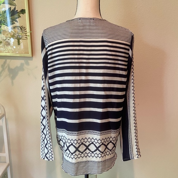 Navy and White Contrasting Print Wrap Top - Picture 6 of 6